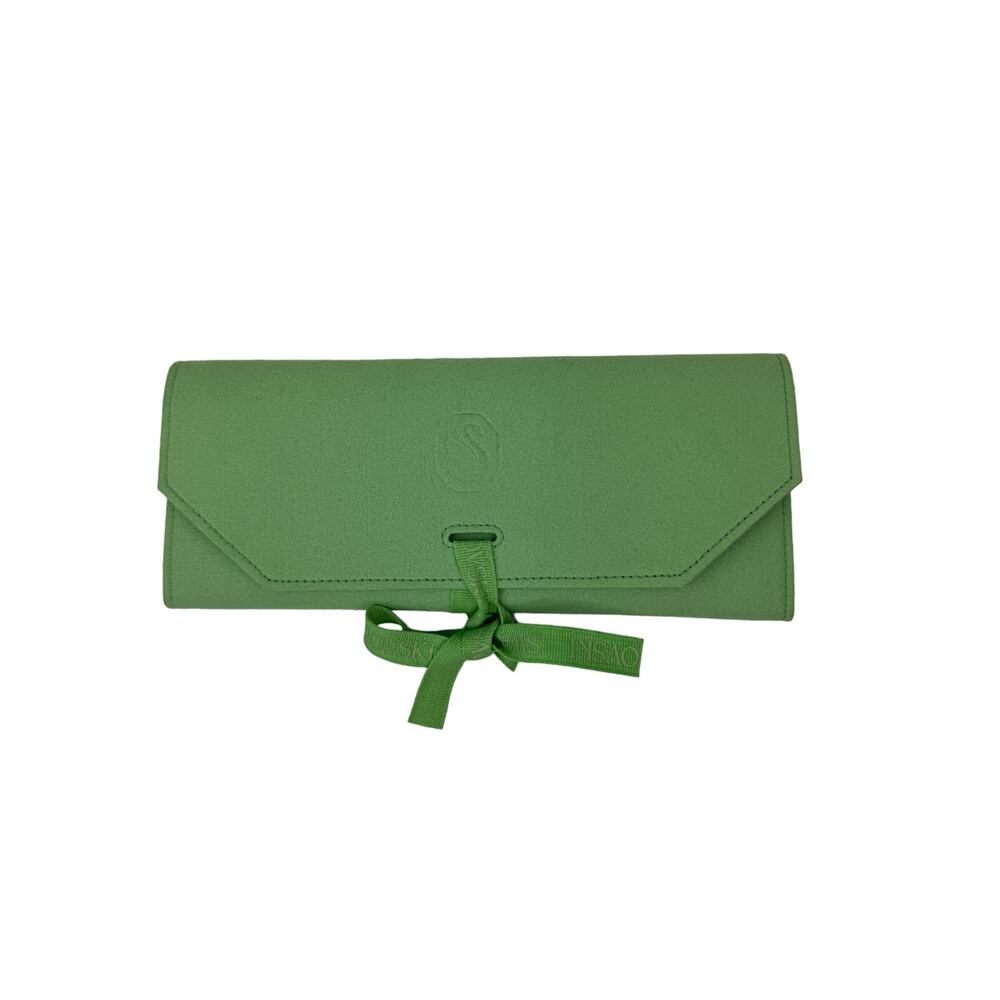 Swarovski Green Handbag Faux Leather Iconic Swan Travel Jewelry Roll Pouch NEW